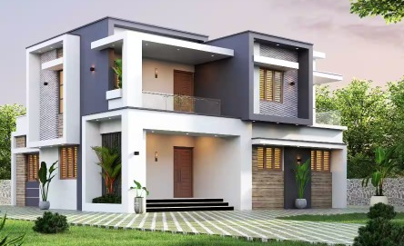 Sleek exterior of villas in pattambi showcasing modern architectural elegance