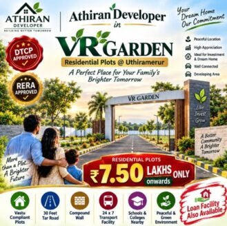 Low budget villa plots for sale at Uthiramerur Near, Per Sqft 899 Only